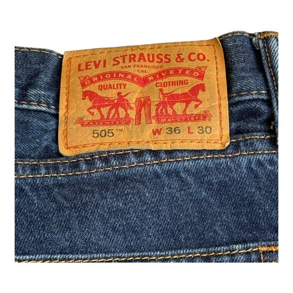 VTG Levi's 505 JEANS Denim Blue Men 36x30 Regular Straight Leg Stretch Dark Wash - Picture 2 of 9